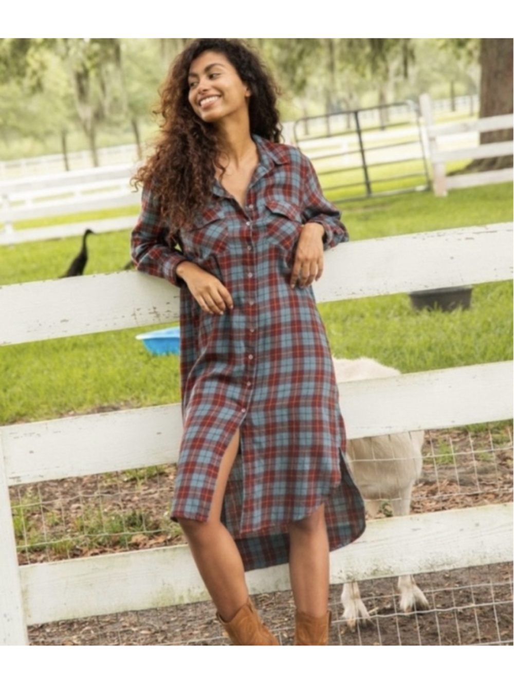 Natural Life Plaid Midi Shirt Dress, Size M, Red and Blue grunge boho festival - Picture 1 of 6